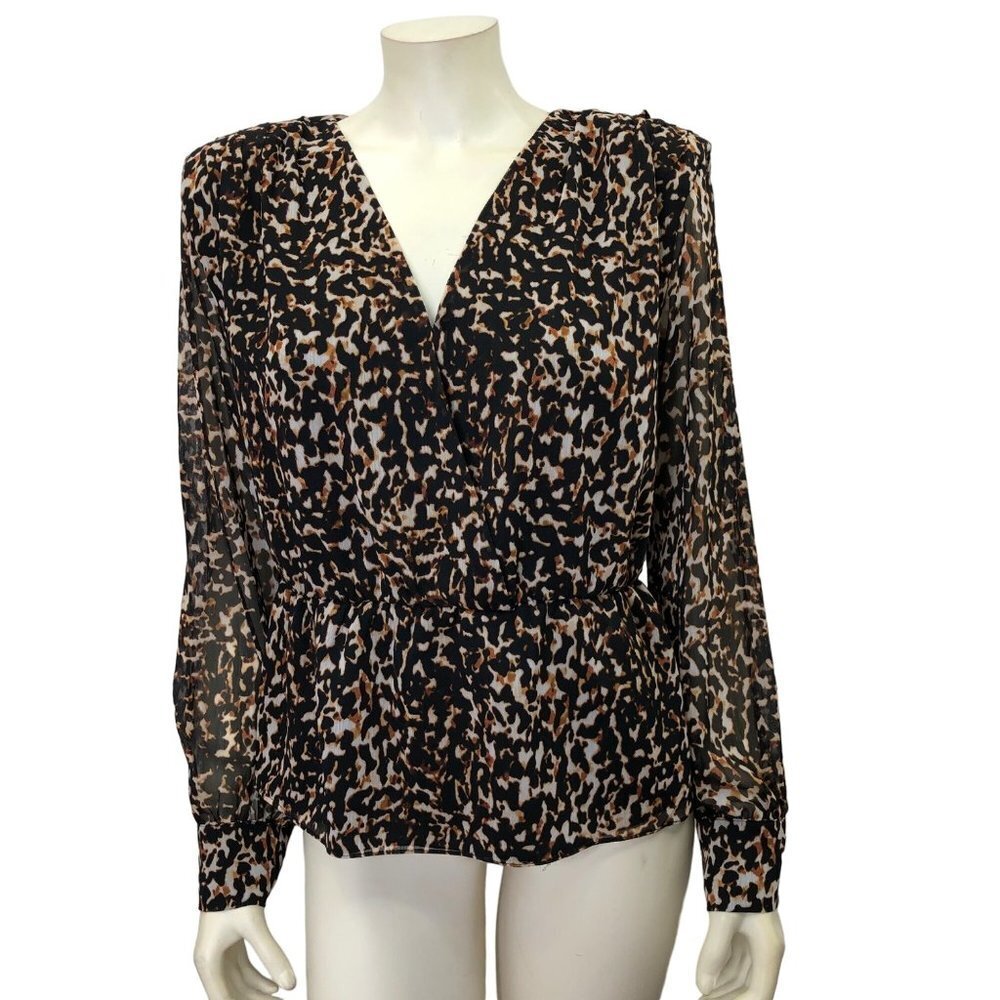 DKNY $76 ANIMAL PRINT FAUX WRAP SURPLICE FRONT‎ BLOUSE  SM NWT